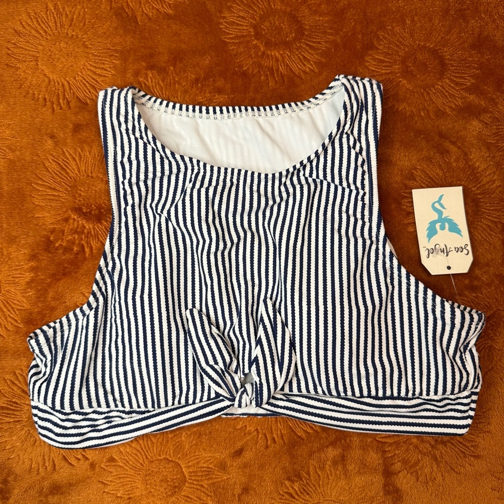 NWT Sea Angel Striped High Neck Swim Top | M